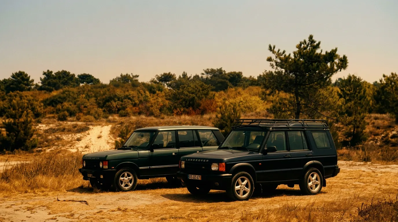 Classic Land Rover navigating sandy dune tracks along the Portuguese coastline