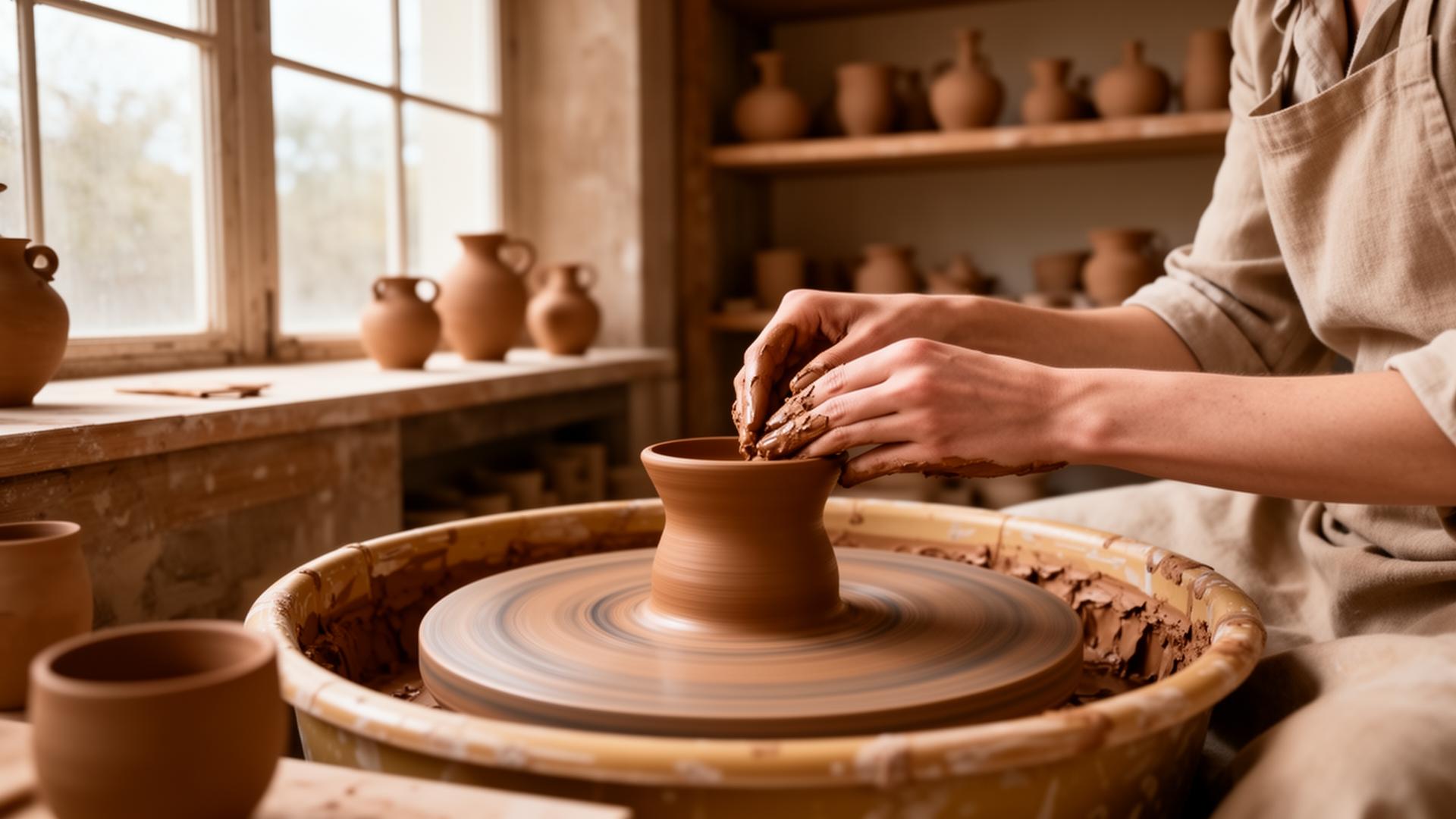 Hands shaping clay during a private ceramic workshop in Porto